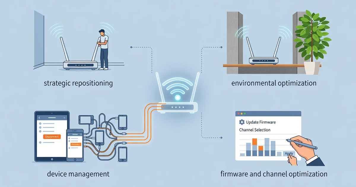 Featured image: Professional featured image for: How to Improve Wi-Fi Speed Without Buying a New Router. Clean edito