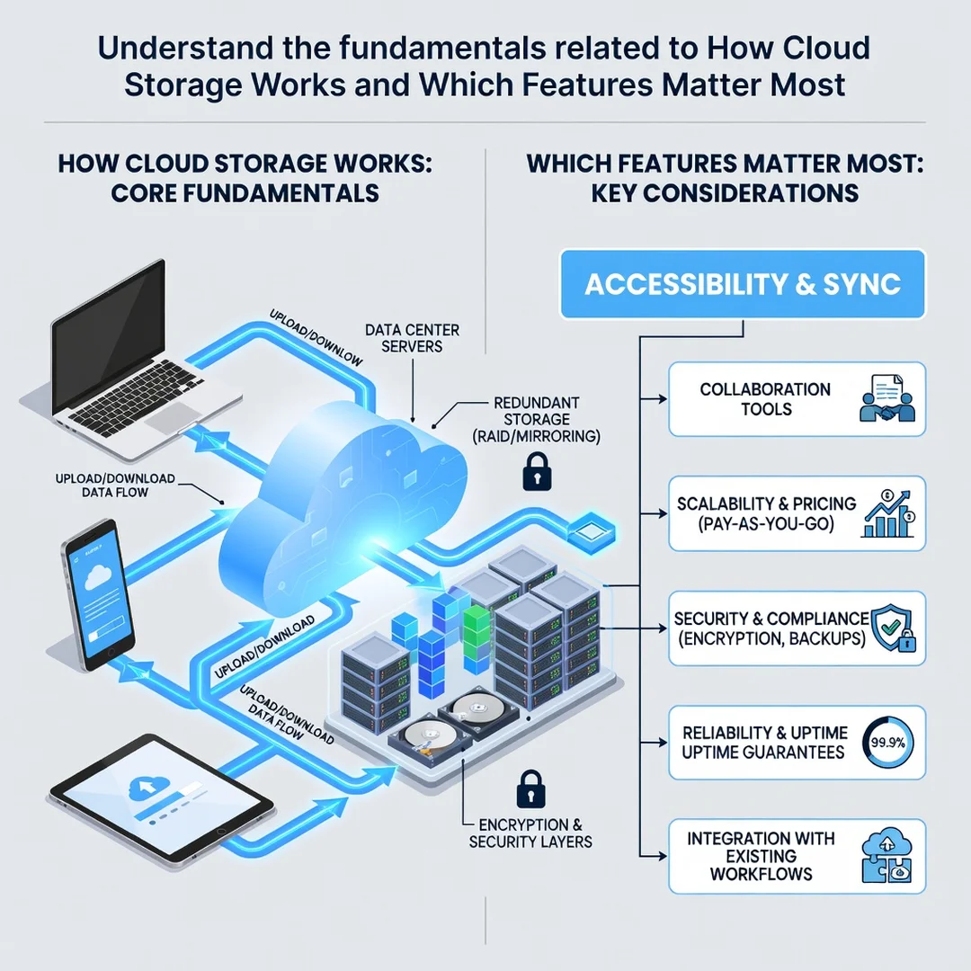 Step 1: Illustration for step: Understand the fundamentals related to How Cloud Storage Works and Which Feat