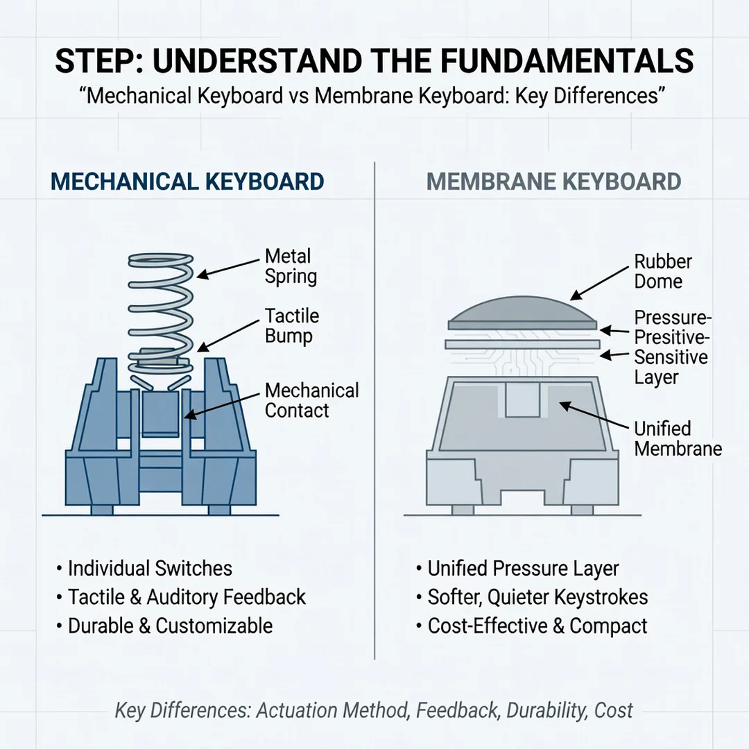Step 1: Illustration for step: Understand the fundamentals related to Mechanical Keyboard vs Membrane Keyboa