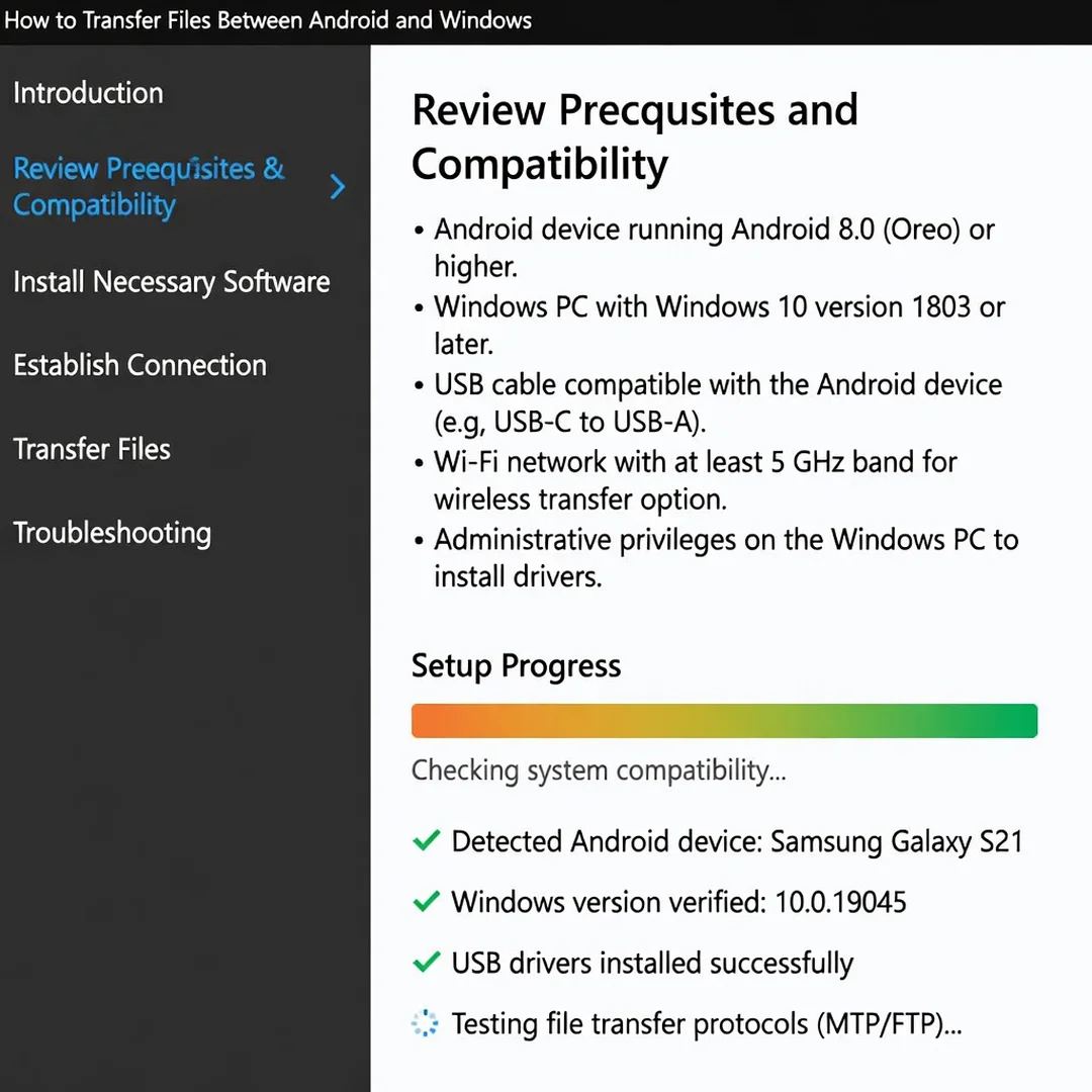 Step 1: Technical tutorial screenshot: Review prerequisites and compatibility for How to Transfer Files Betw