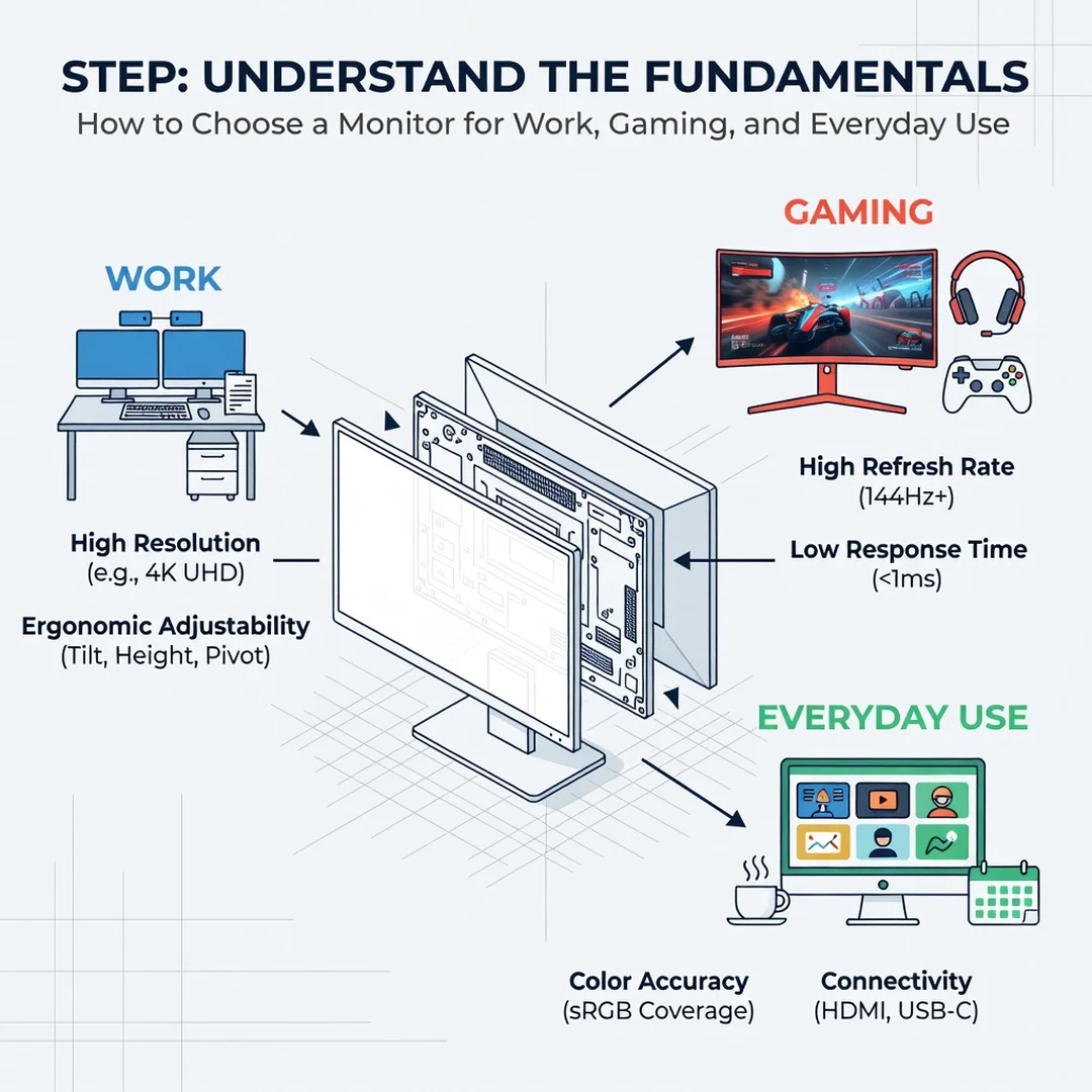 Step 1: Illustration for step: Understand the fundamentals related to How to Choose a Monitor for Work, Gami