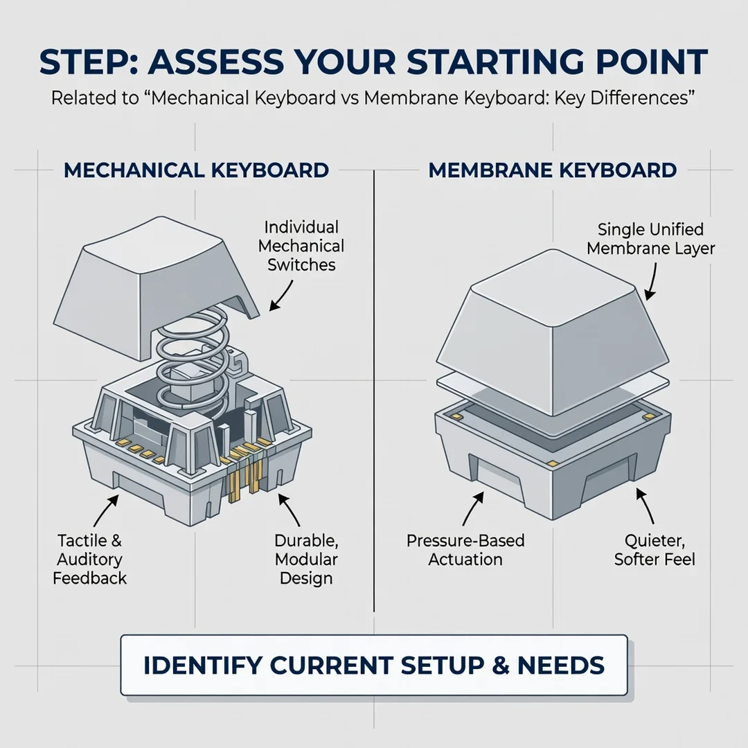 Step 2: Illustration for step: Assess your starting point related to Mechanical Keyboard vs Membrane Keyboar