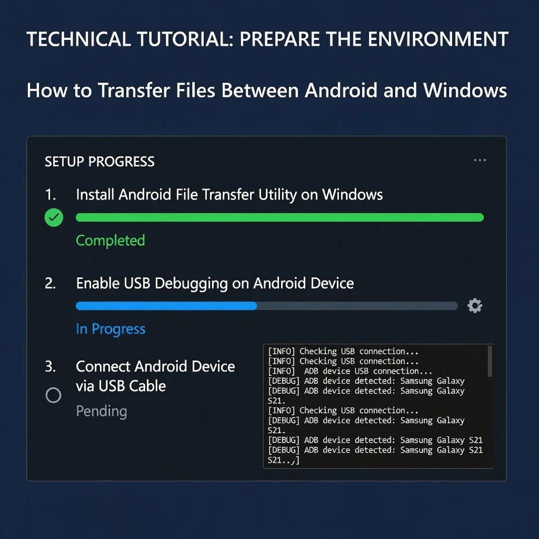 Step 2: Technical tutorial screenshot: Prepare the environment for How to Transfer Files Between Android and