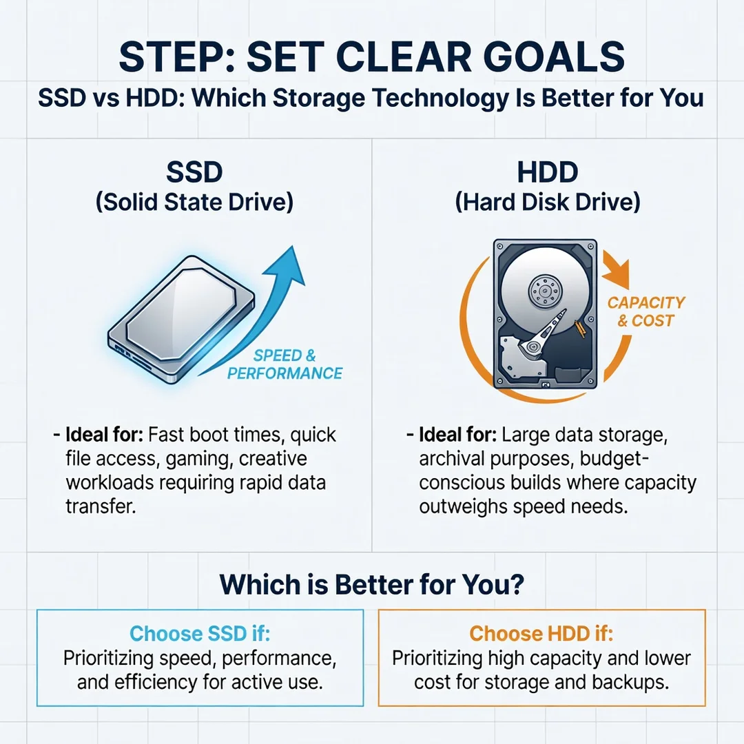 Step 3: Illustration for step: Set clear goals related to SSD vs HDD: Which Storage Technology Is Better for