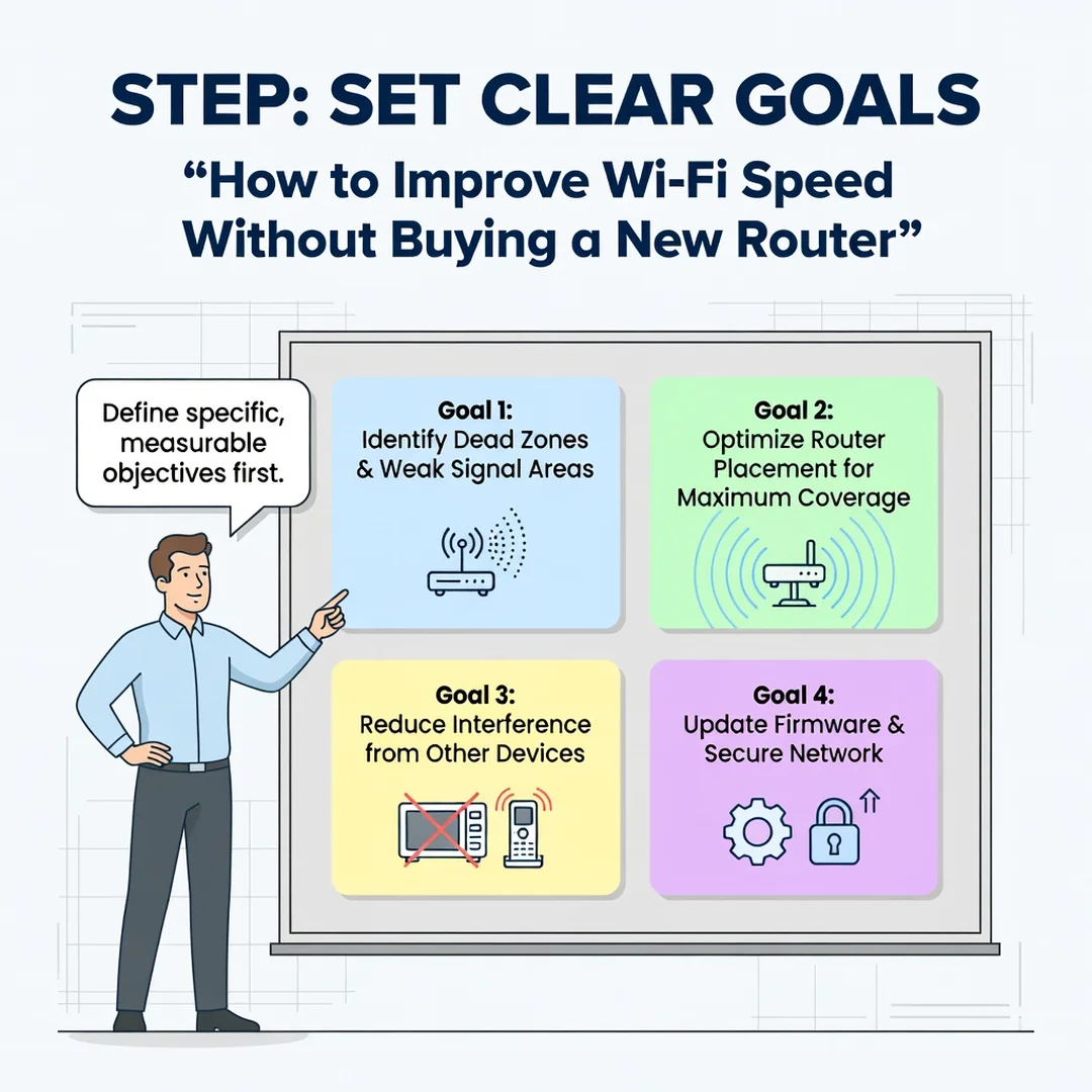Step 3: Illustration for step: Set clear goals related to How to Improve Wi-Fi Speed Without Buying a New Ro