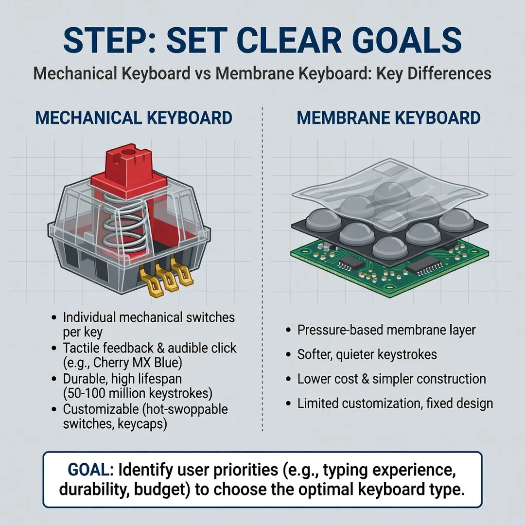 Step 3: Illustration for step: Set clear goals related to Mechanical Keyboard vs Membrane Keyboard: Key Diff