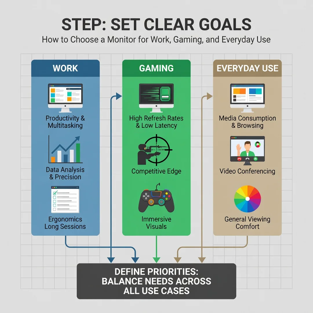 Step 3: Illustration for step: Set clear goals related to How to Choose a Monitor for Work, Gaming, and Ever