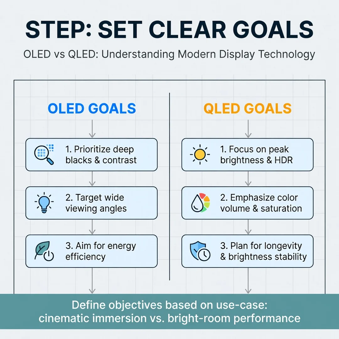 Step 3: Illustration for step: Set clear goals related to OLED vs QLED: Understanding Modern Display Technol