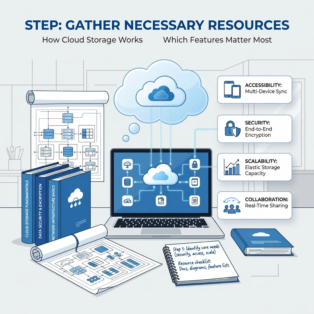 Step 4: Illustration for step: Gather necessary resources related to How Cloud Storage Works and Which Featu