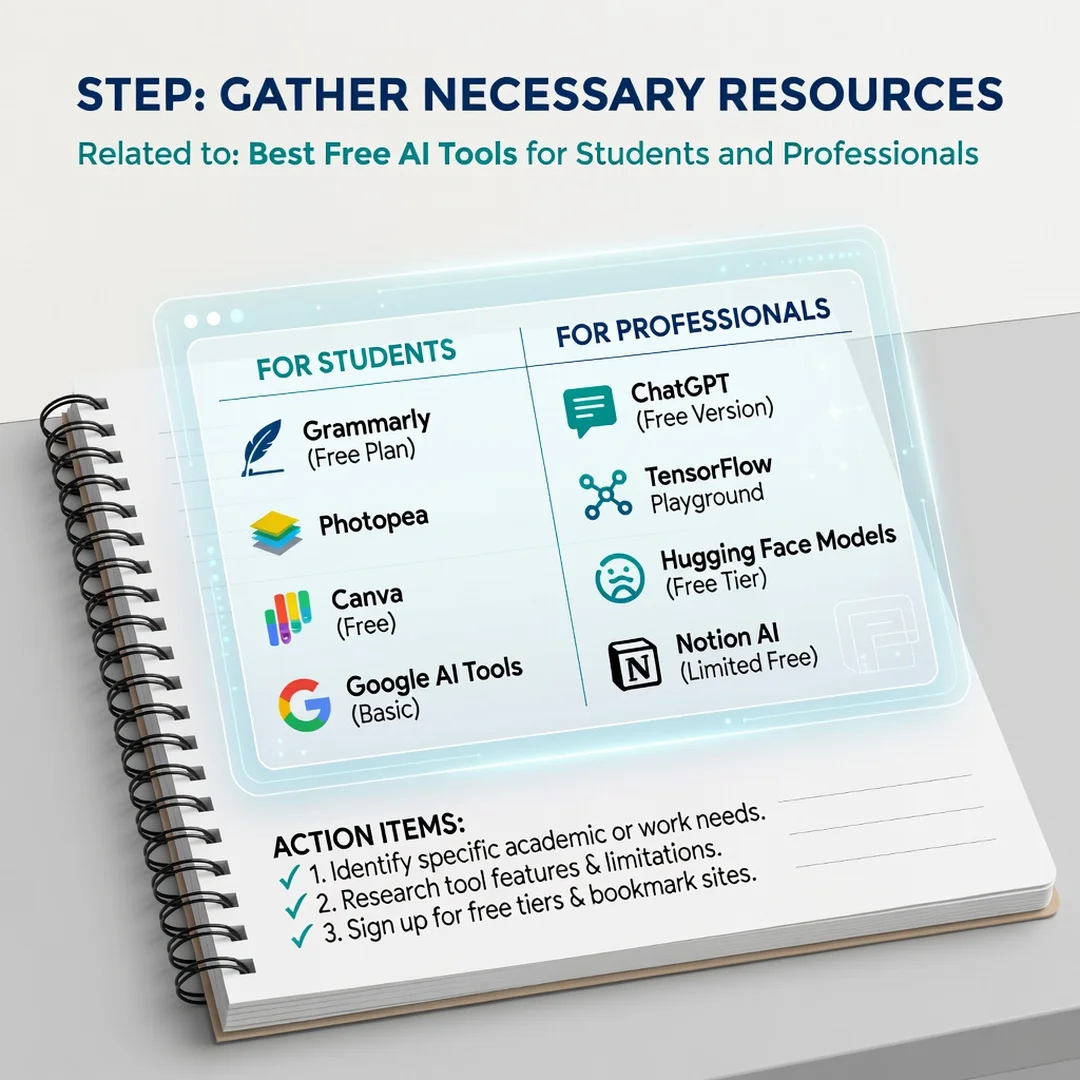 Step 4: Illustration for step: Gather necessary resources related to Best Free AI Tools for Students and Pro