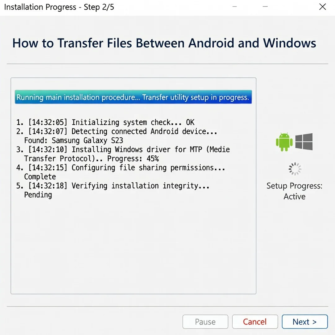 Step 4: Technical tutorial screenshot: Run the main installation procedure for How to Transfer Files Between