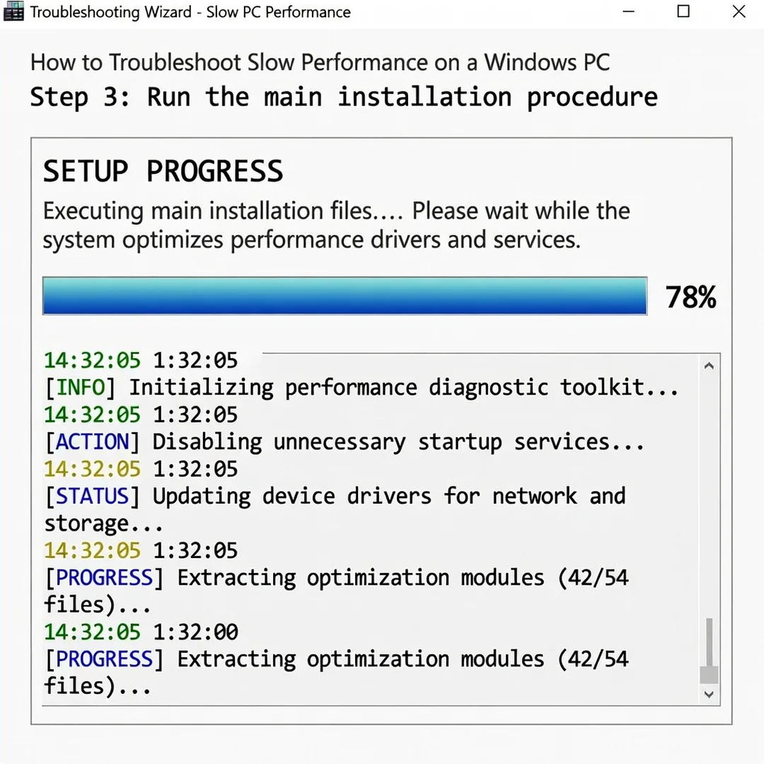 Step 4: Technical tutorial screenshot: Run the main installation procedure for How to Troubleshoot Slow Perf
