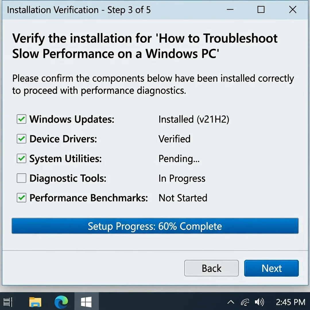 Step 5: Technical tutorial screenshot: Verify the installation for How to Troubleshoot Slow Performance on a