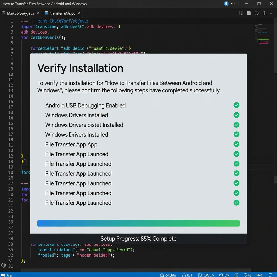 Step 5: Technical tutorial screenshot: Verify the installation for How to Transfer Files Between Android and