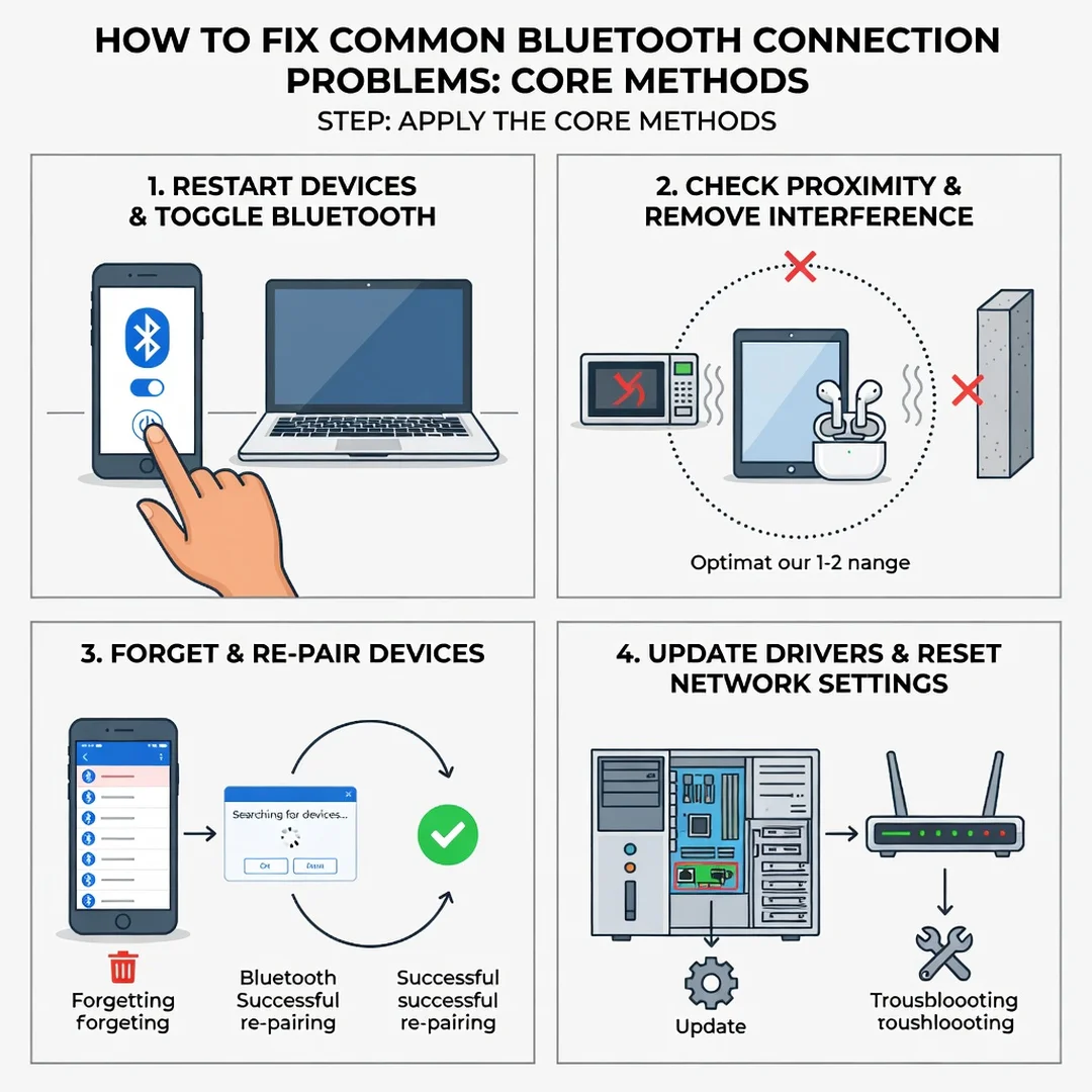 Step 5: Illustration for step: Apply the core methods related to How to Fix Common Bluetooth Connection Prob
