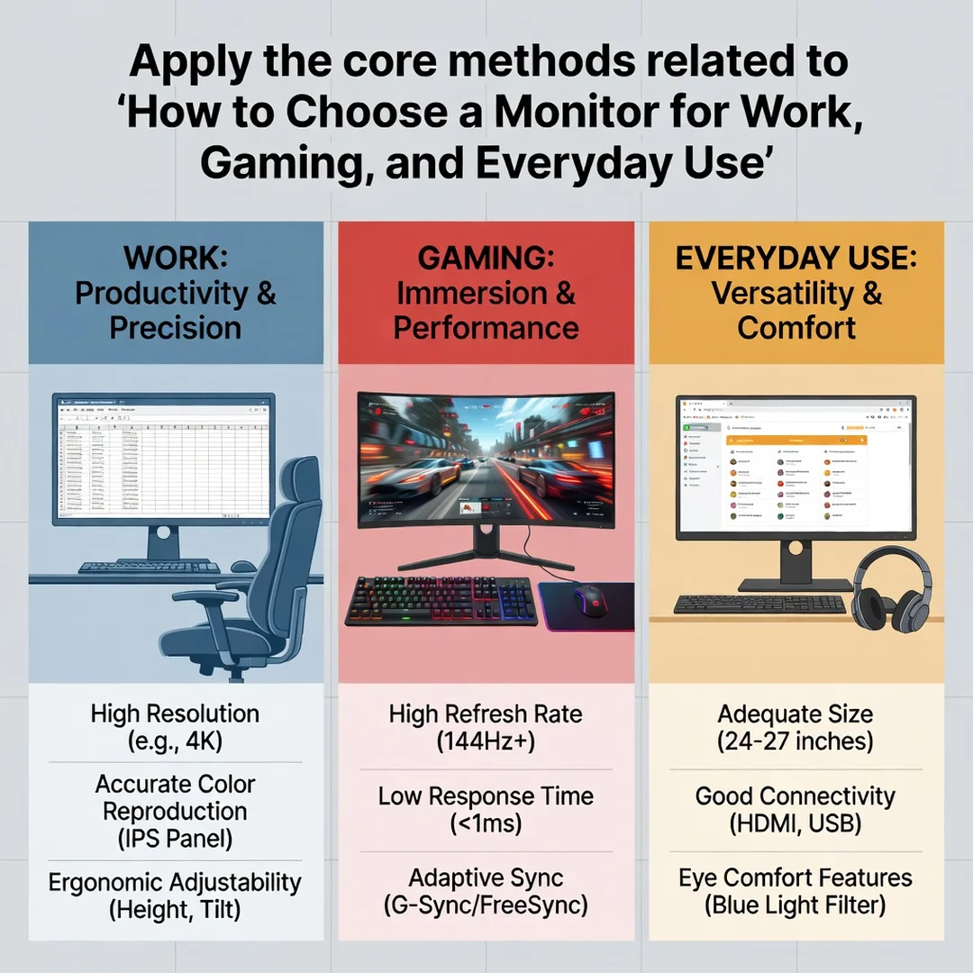 Step 5: Illustration for step: Apply the core methods related to How to Choose a Monitor for Work, Gaming, a