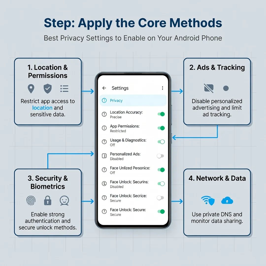 Step 5: Illustration for step: Apply the core methods related to Best Privacy Settings to Enable on Your And