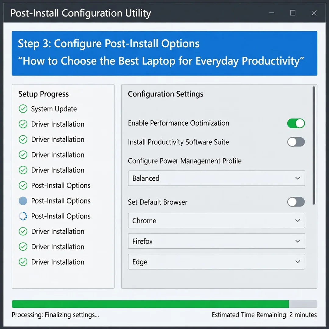 Step 6: Technical tutorial screenshot: Configure post-install options for How to Choose the Best Laptop for 