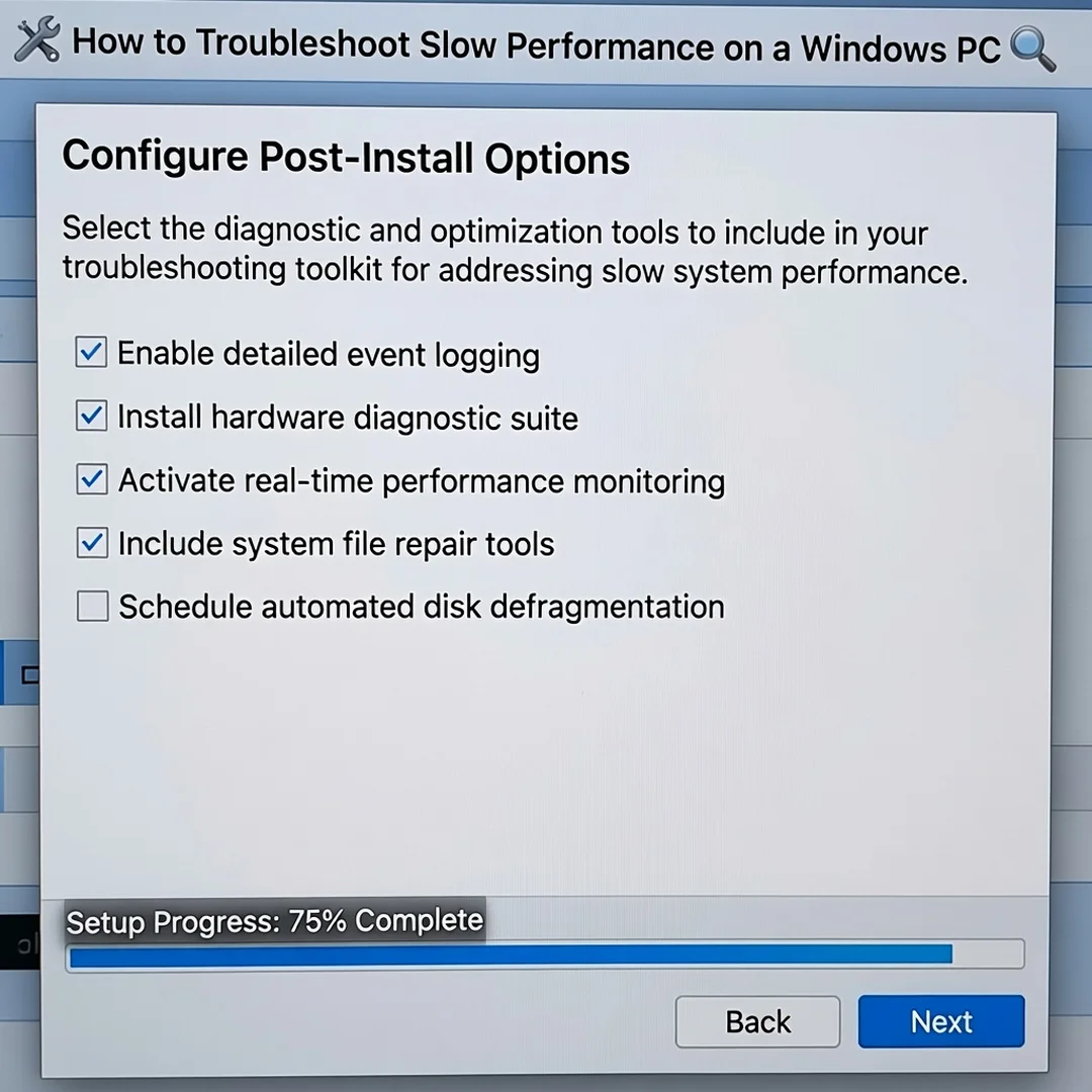 Step 6: Technical tutorial screenshot: Configure post-install options for How to Troubleshoot Slow Performan