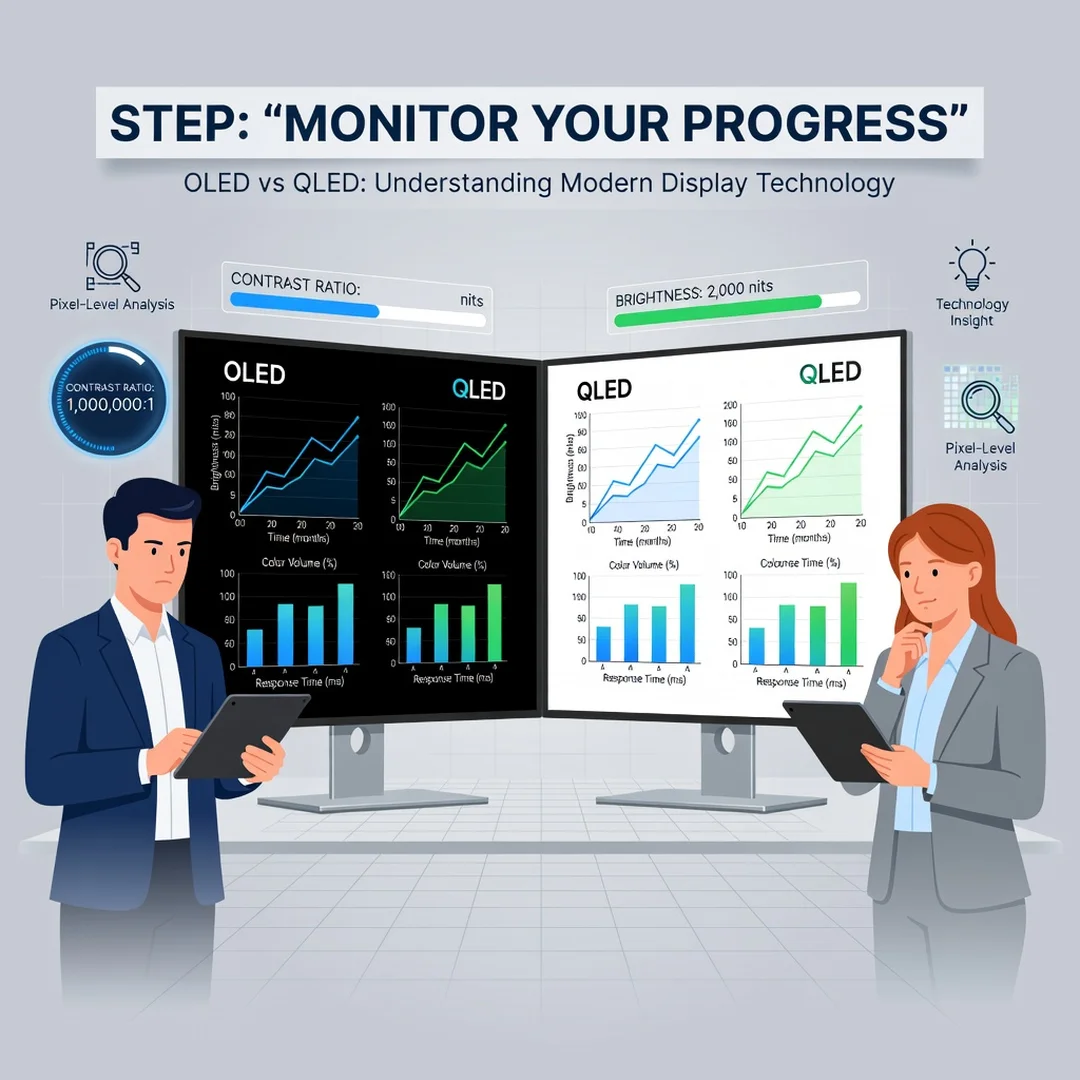Step 6: Illustration for step: Monitor your progress related to OLED vs QLED: Understanding Modern Display T