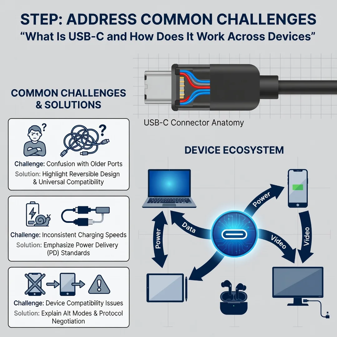 Step 7: Illustration for step: Address common challenges related to What Is USB-C and How Does It Work Acros