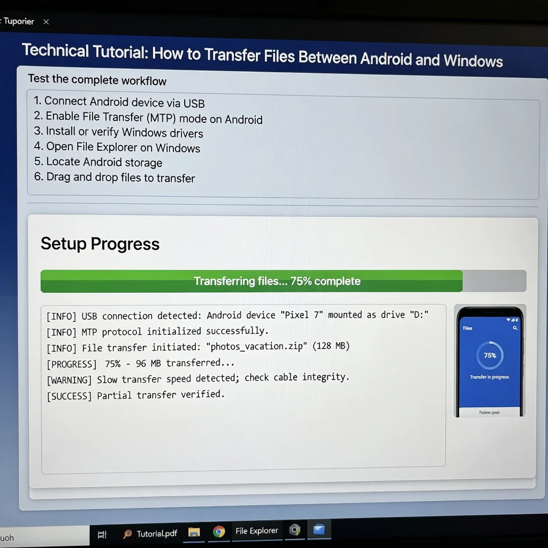 Step 7: Technical tutorial screenshot: Test the complete workflow for How to Transfer Files Between Android 
