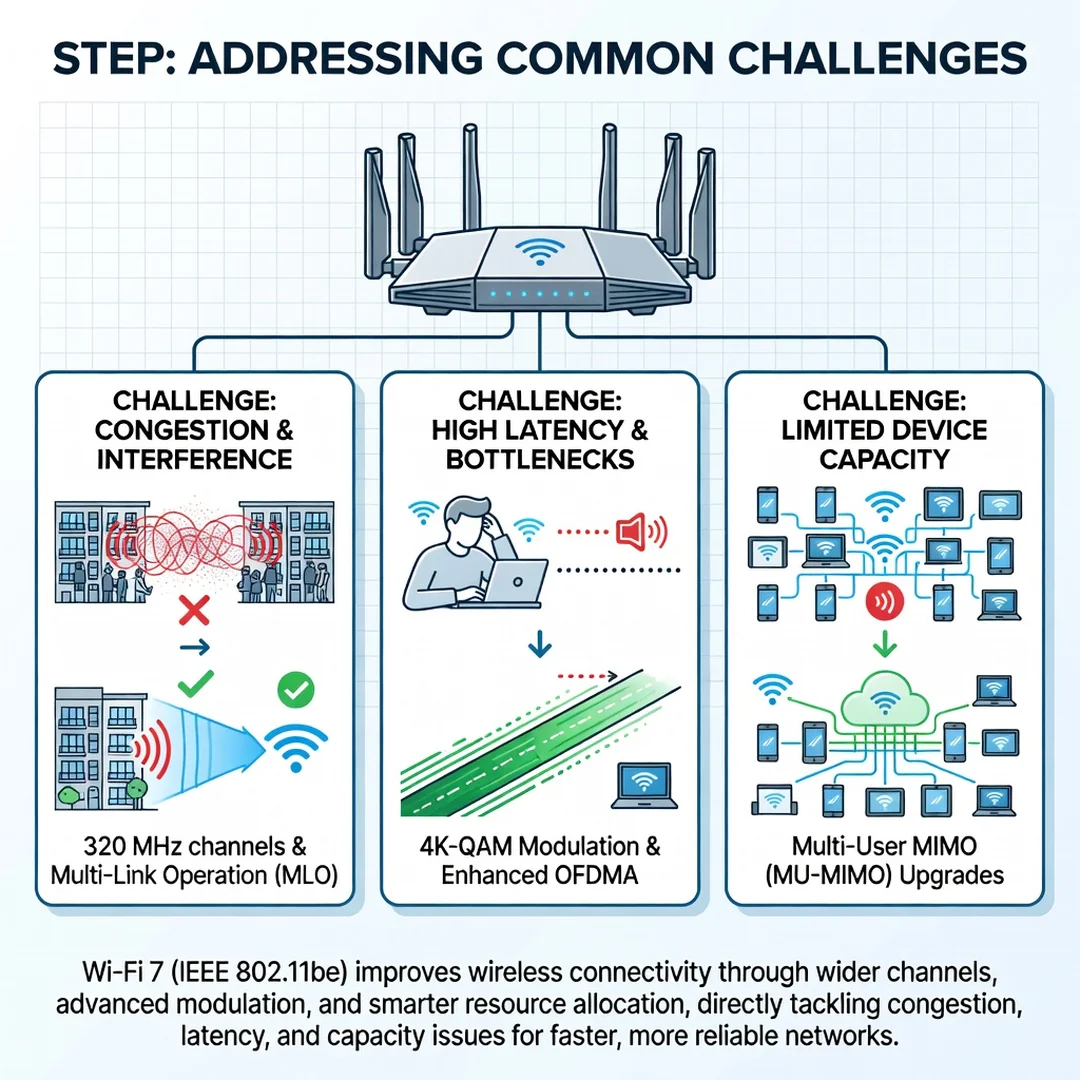 Step 7: Illustration for step: Address common challenges related to What Is Wi-Fi 7 and How Does It Improve 