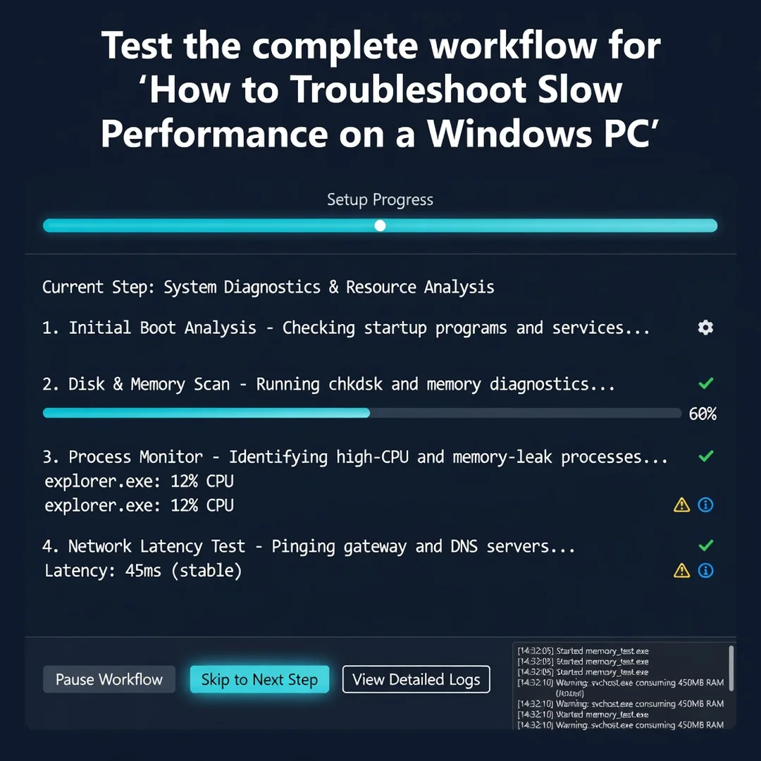 Step 7: Technical tutorial screenshot: Test the complete workflow for How to Troubleshoot Slow Performance o