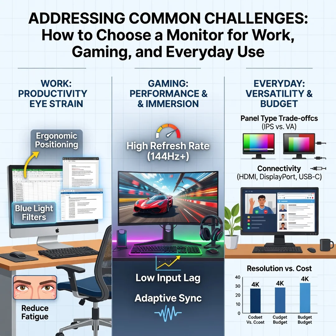 Step 7: Illustration for step: Address common challenges related to How to Choose a Monitor for Work, Gaming