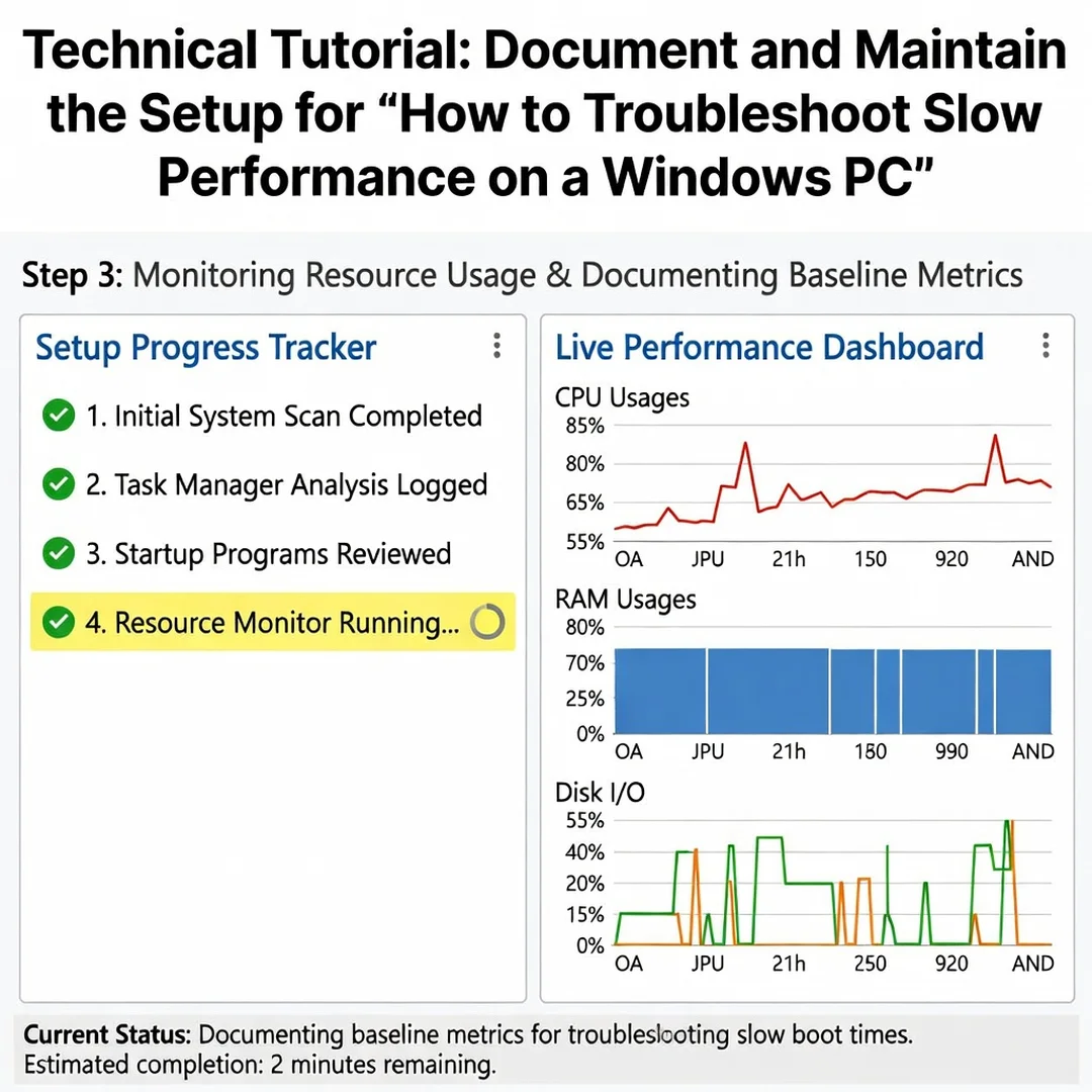 Step 8: Technical tutorial screenshot: Document and maintain the setup for How to Troubleshoot Slow Performa