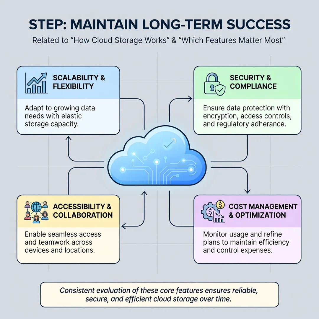 Step 8: Illustration for step: Maintain long-term success related to How Cloud Storage Works and Which Featu