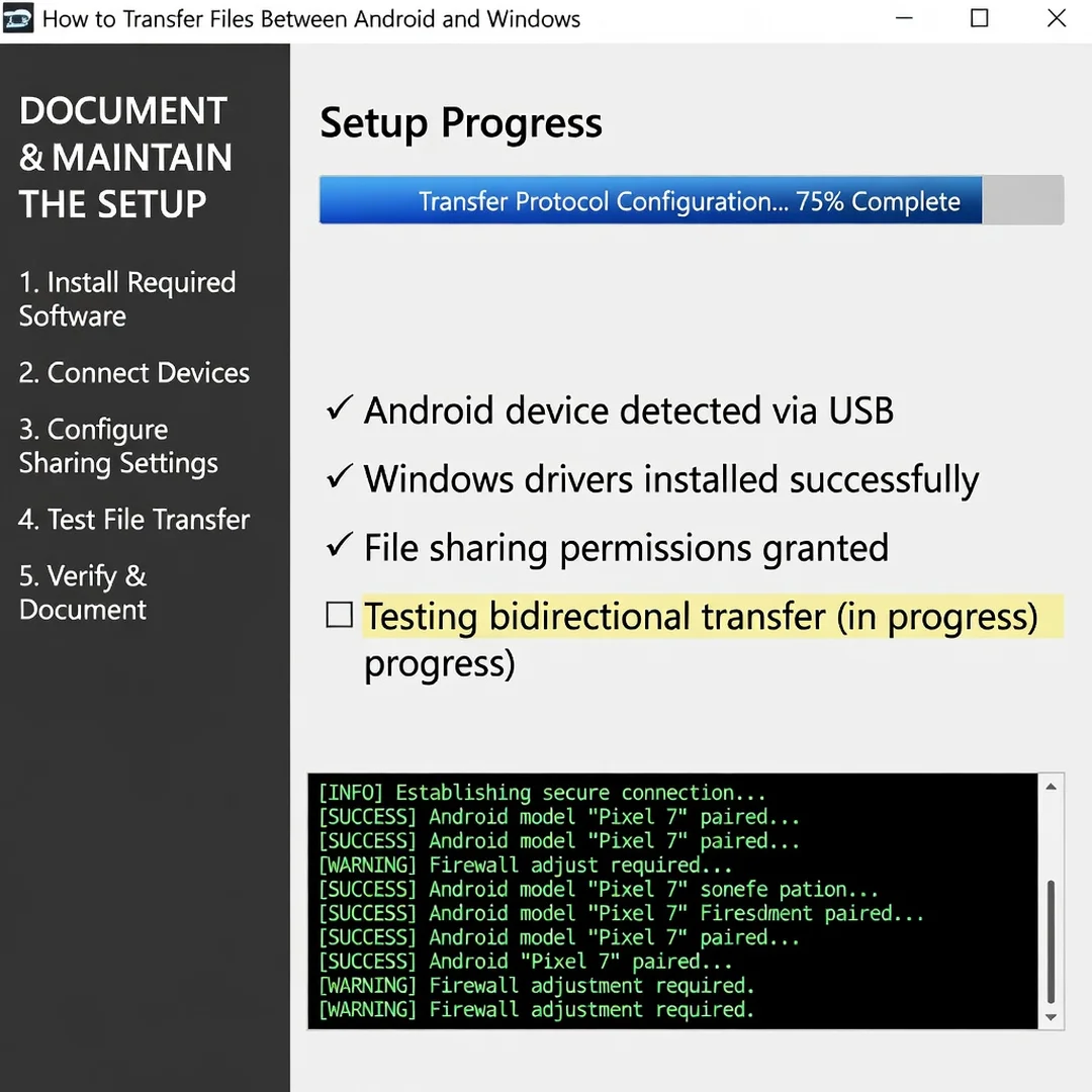 Step 8: Technical tutorial screenshot: Document and maintain the setup for How to Transfer Files Between And